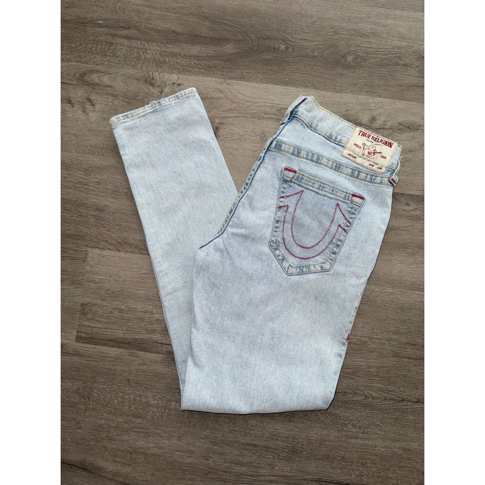 True Religion Men's Rocco Relaxed Skinny Light Wash Patchwork Jeans, 36x33